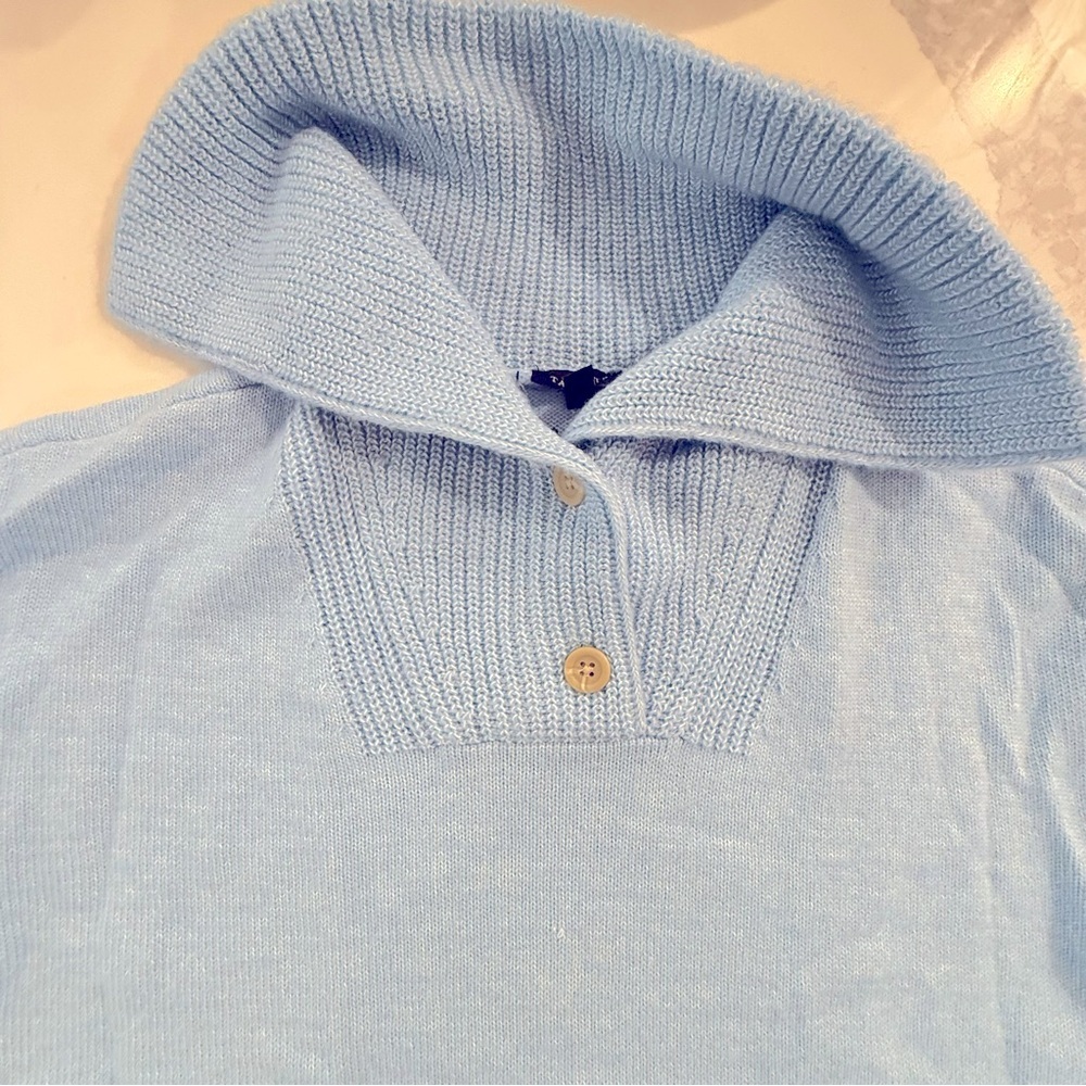 Talbots Breton Button Wide Collar Chunky Pullover Breezy Blue Cotton Women’s XS - Picture 10 of 13